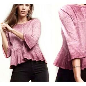 ANTHROPOLOGIE AKEMI + KIN PEPLUM SEAMED TOP PINK OMBRE BELL SLEEVE TOP SZ XXS